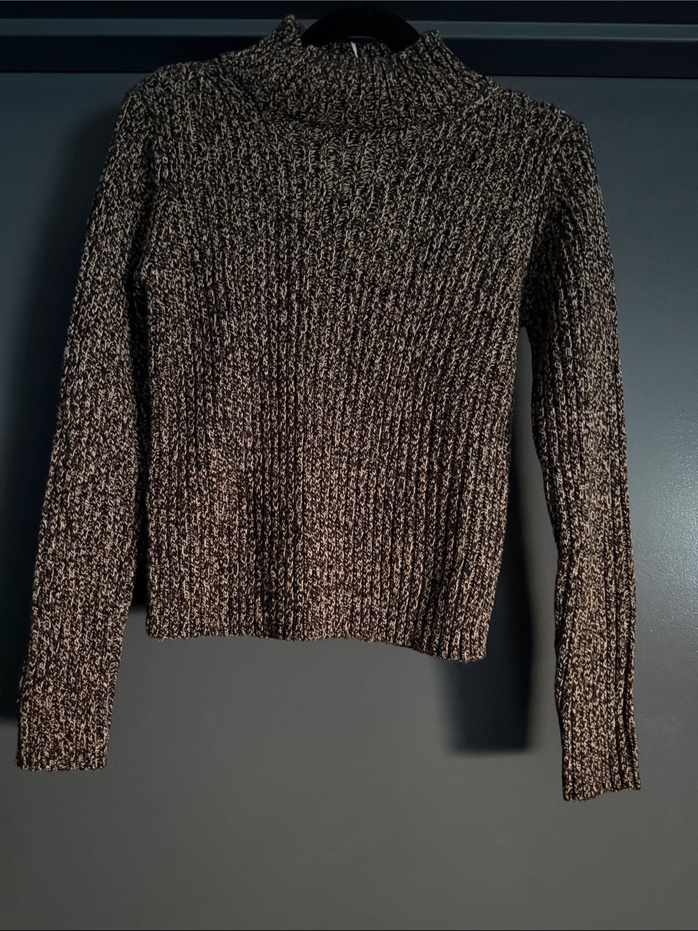 Mango Marled Cowl Neck Sweater in Black and Cream